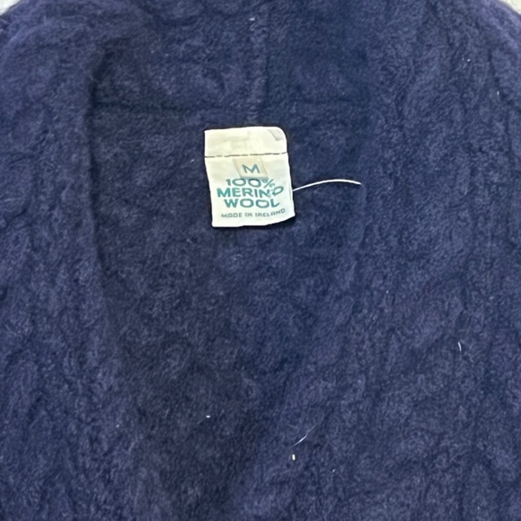 M  Irish Merino Wool Cable Knit Jacket  Navy Blue - Picture 3 of 11